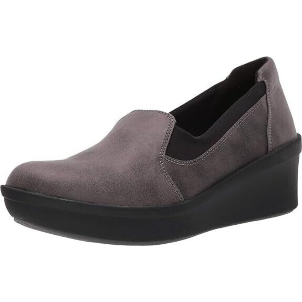 Clarks Women's Step Rose‎ Moon Platform Gray & Black Wedge Shoes NEW 6.5 W